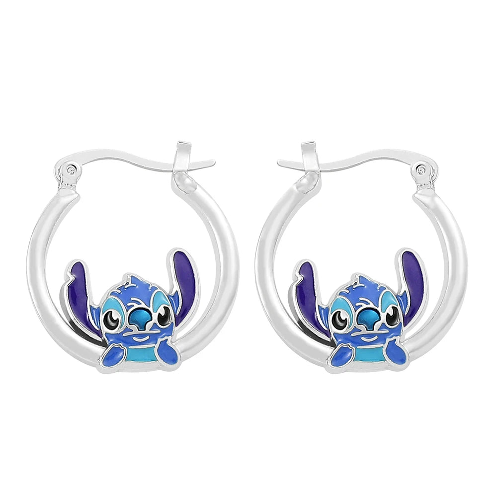 Disney-Cute Cartoon Stitch with Flower Stud Earrings