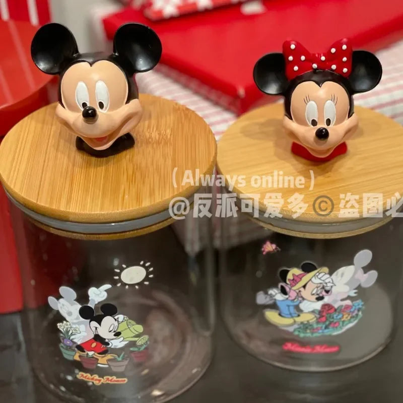 Disney Mickey Minnie Goofy Pluto Glass Jar Food Cartoon Storage Box