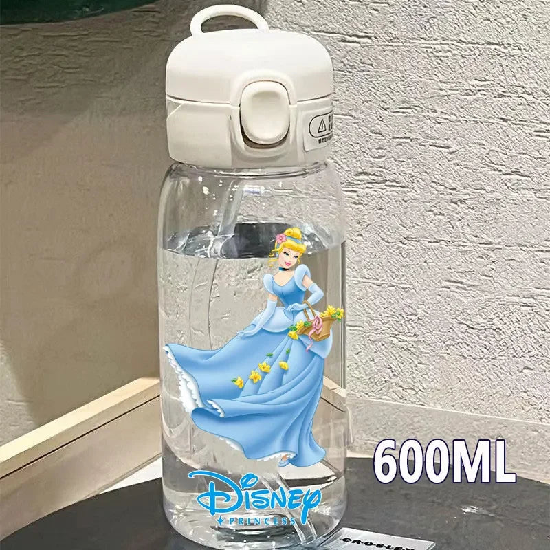 Disney Princess Straw Water Cup Portable Plastic 600/400ML Transparent