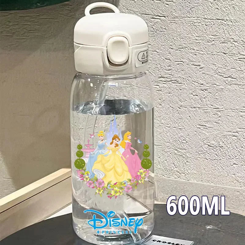 Disney Princess Straw Water Cup Portable Plastic 600/400ML Transparent