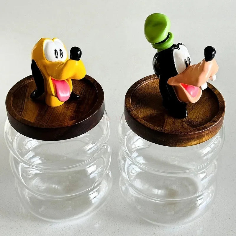 Disney Mickey Minnie Goofy Pluto Glass Jar Food Cartoon Storage Box