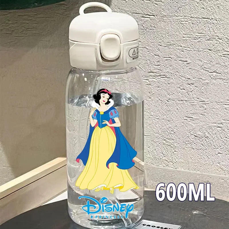 Disney Princess Straw Water Cup Portable Plastic 600/400ML Transparent