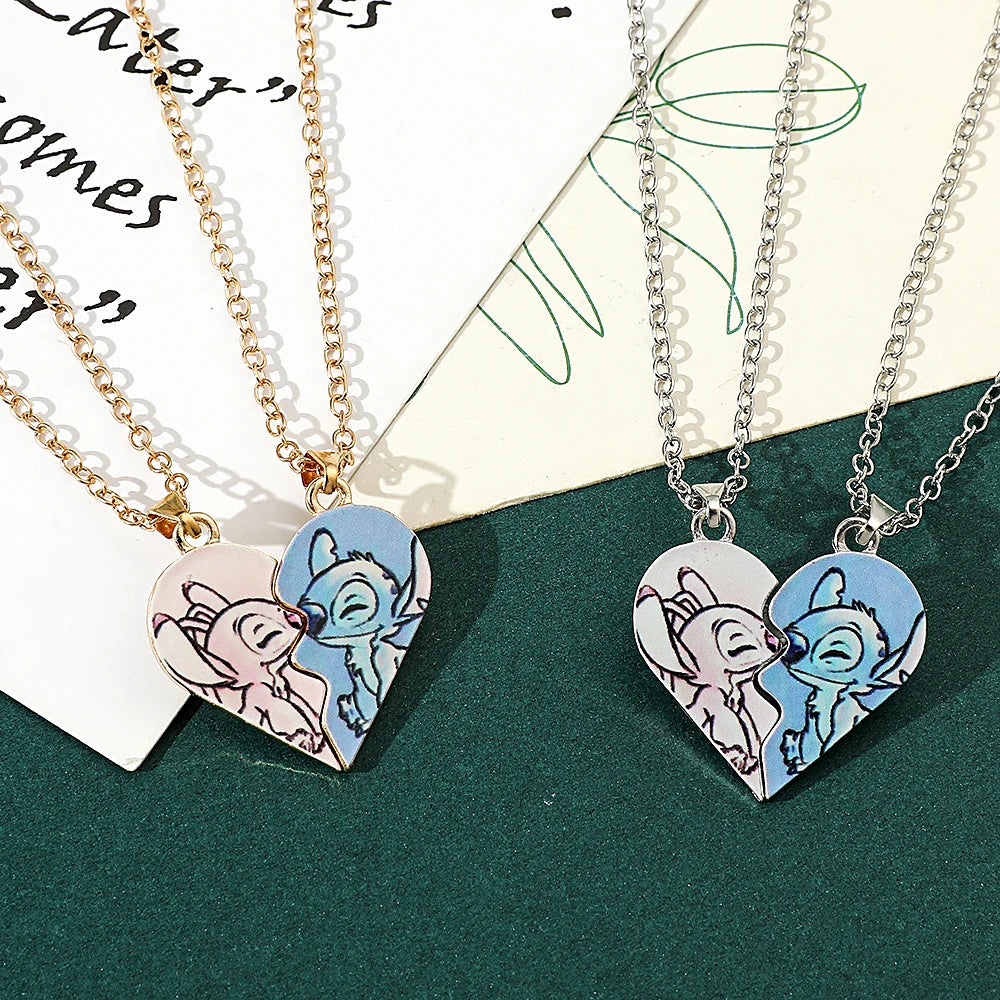 Disney-Stitch Heart Necklace for Couple Gold and Silver Color