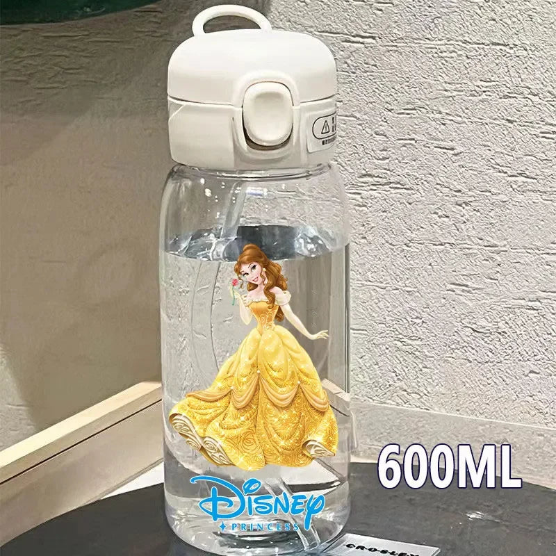 Disney Princess Straw Water Cup Portable Plastic 600/400ML Transparent