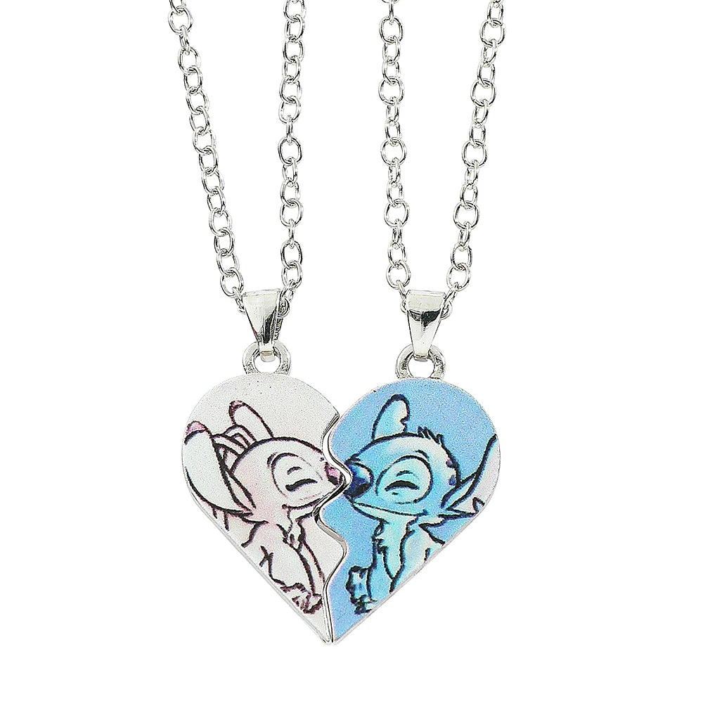 Disney-Stitch Heart Necklace for Couple Gold and Silver Color